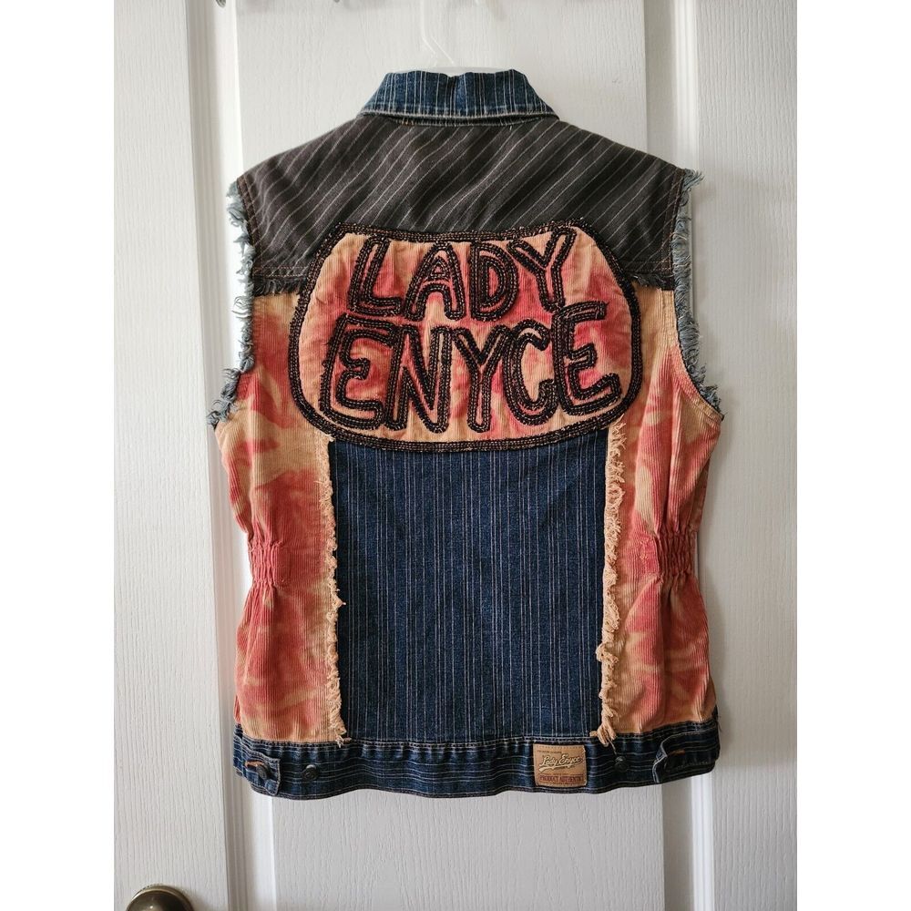 Lady‎ Enyce Women's Blue Denim Collared Neck Vest Cotton Button Boho Size L